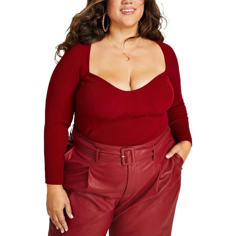 NWT Plus Size Ribbed Pullover Sweater Burgundy Long Sleeve 0X